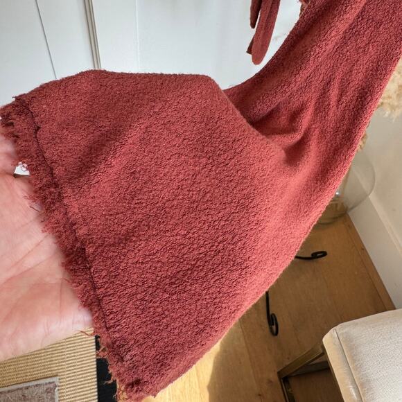 Free People Emma's Henley Tie Front Cozy Terry Cloth Long Sleeve Top Size Large - Picture 7 of 9